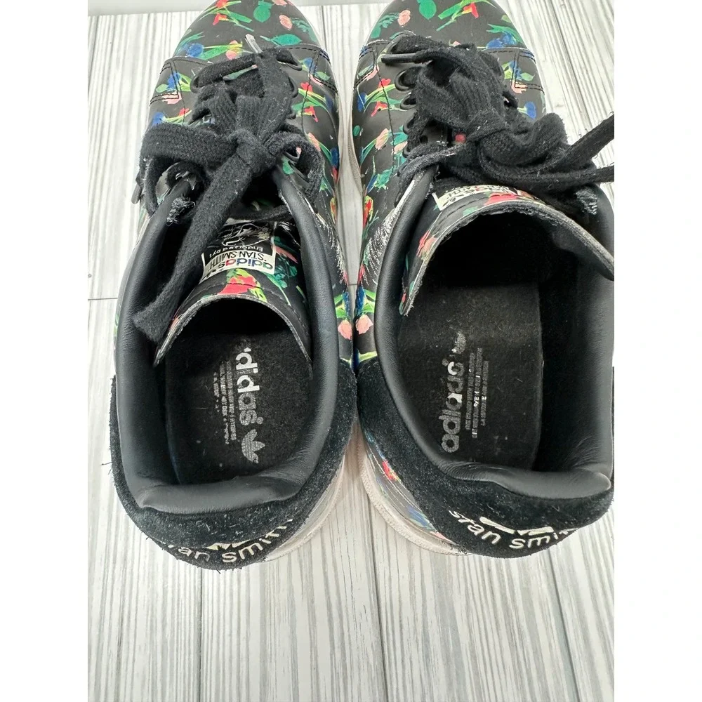Adidas Original Stan Smith Shoes Women's 7.5 Black Floral‎ Print Sneakers EE4893